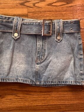 Denim straight mini skirt